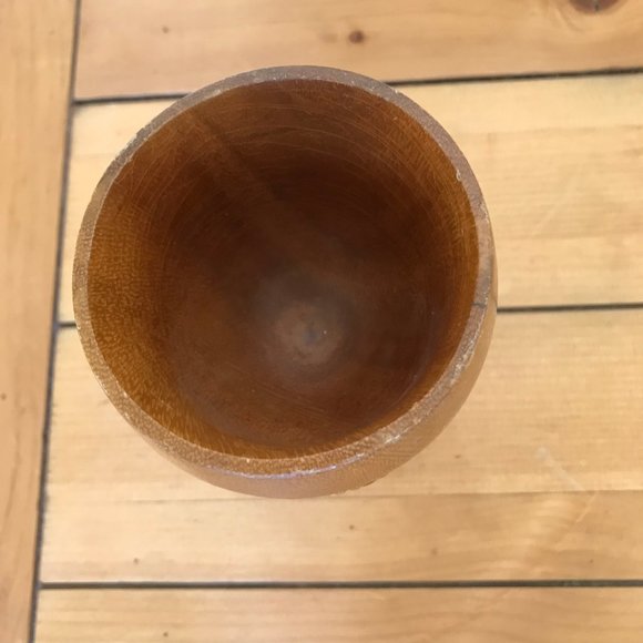 Hand Carved Wooden Cup Stem Base Tiki Palm Tree Village 6" Tall - Picture 4 of 5